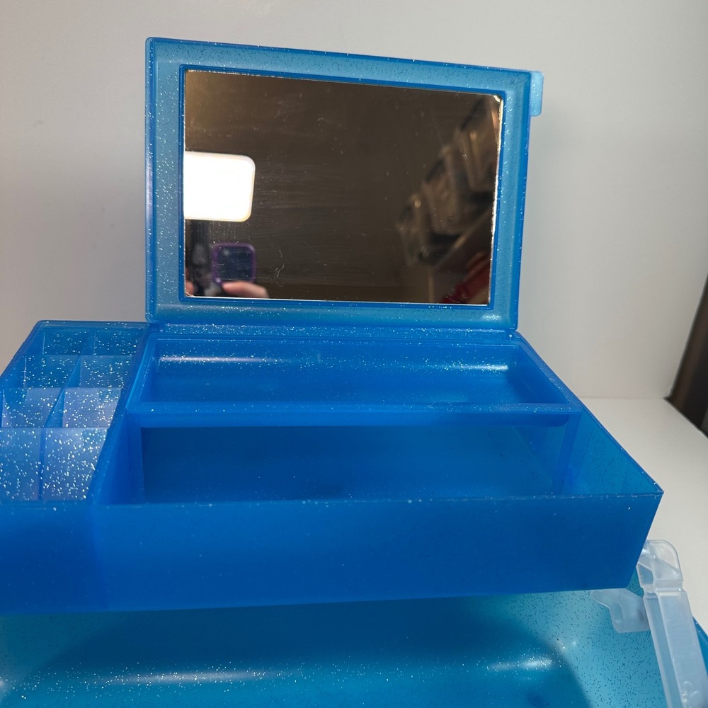 Vintage Caboodles Blue‎ Glitter Makeup Organizer Case Mirror Made in USA* - Picture 6 of 12